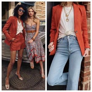 Veronica Beard Baltazar Linen peplum blazer. Color clay